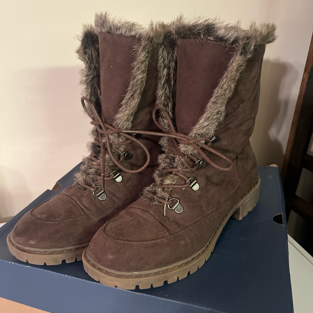 Bass Brown Winter Rain Boots with Faux Fur Lining